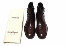 美品 Salvatore Ferragamo フェラガモ ジョッパーブーツ シューズ カーフ レザー ダークブラウン メンズ 6 1/2 EE_画像3