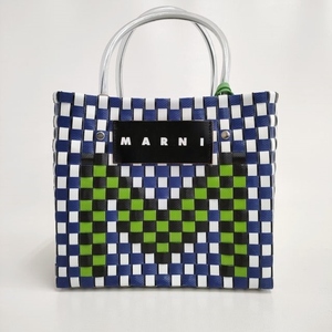 MARNI 未使用品 フラワーカフェ ピクニックバッグ かごバッグ ブルー ホワイト マルニ 4-0121G 232697