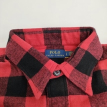 POLO RALPH LAUREN 新品 ブロックチェック ネルシャツ フリンジ コットン 定価47000円 レッド ポロラルフローレン 4-0124T F95203_画像3
