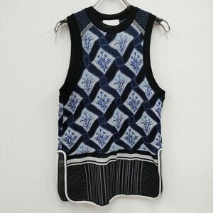 mame 20AW Floral checquered knitted vest 定価38500円 ニットサイズ1 ベスト ブルー ブラック マメクロゴウチ 4-0203M 227316