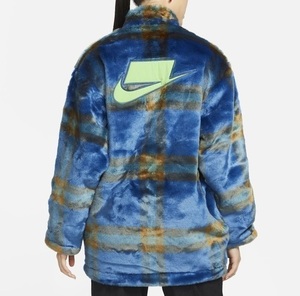 NIKE/ナイキ/AS W NSW FX FUR AOP JKT/NSW/フェイクファージャケット/DD4542-476/チェック柄/ブルー系/Lサイズ/ブランクスウォッシュロゴ