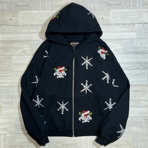 UNKNOWN LONDON×Ed Hardy/アンノウン×エドハーディ/Skeleton & Dagger Rhinestone Zip Hoodie/ラインストーン/ジップパーカー/Lサイズ