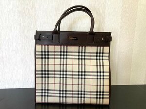 訳アリ美品●BURBERRY バーバリー 2WAY ハンドバッグ チェック柄 トートバッグ キャンバス レザー ノバチェック バーバリーチェック●