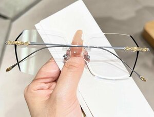送料無料　ツーポイント　フチなし チタン　超軽量　メガネフレーム　タテ眼鏡　レンズ交換可能　男女兼用　ブルーライトカット sc0324