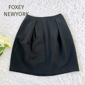 美品☆FOXEY NEWYORK☆フォクシーニューヨーク　タック入り シンプルミニスカートブラック黒　サイズ40