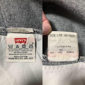 極美品 レングス30 先染め ブラック USA製 90s LEVI'S リーバイス 501 黒 デニム パンツ W38 505 66 前期 ビッグE ビンテージ 60s 50s 80s の画像10