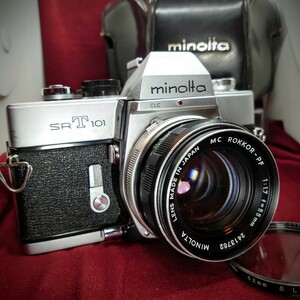 214【シャッターOK】MINOLTA SRT101 一眼レフ フィルムカメラ ミノルタ LENS MC ROKKOR-PF F:1.7 55mm ボディ+レンズ セット