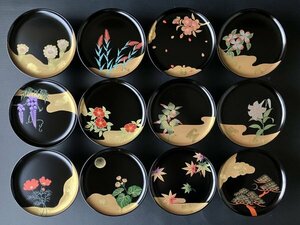 宮中の花の歳時記　金彩蒔絵菓子皿　コレクション　蒔絵師　沢田聖光作　12枚セット