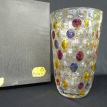 bb189● オールド ボヘミア Bohemian Glass ボヘミアンガラス/フラワーベース/花瓶/花器/ドットデザイン/箱付/インテリア/80_画像1