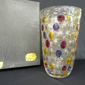 bb189● オールド ボヘミア Bohemian Glass ボヘミアンガラス/フラワーベース/花瓶/花器/ドットデザイン/箱付/インテリア/80