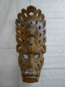bb269● ハワイアンティキ 大型（高さ75.5㎝） 壁掛け 木彫り エスニック/140