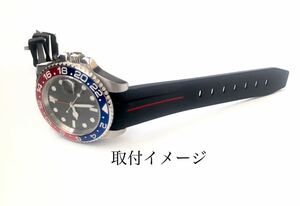 20mm 腕時計 交換用 ラバーベルト カーブエンド ブラック×レッド 黒×赤 【対応】ロレックス サブマリーナ/GMTマスター/デイトナ Rolex