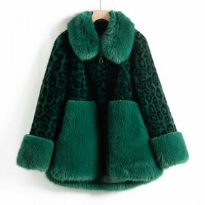 新品新作女性暖かいミンクコートフードジャケットアウター緑M