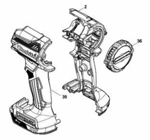 マキタ makita 18V 充電式インパクトドライバ TD171D 用（青）ハウジングセット品 183P19-1 リヤカバー 458478-5 ２点セット　