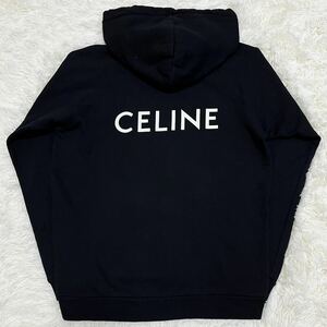 極美品 セリーヌ 【現行モデル】 CELINE パーカー スウェット トレーナー トップス エディ期 ビックロゴ メンズ ブラック サイズM