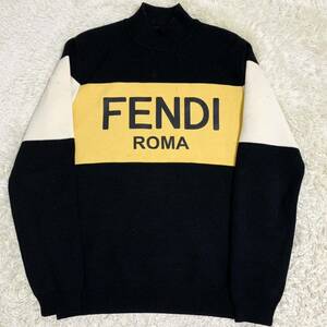 フェンディ【希少モデル】FENDI ニット セーター トップス ビックロゴ バイカラー 厚手 ブラック メンズ サイズ46（M位）