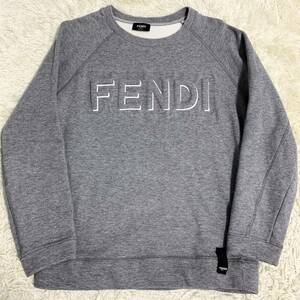 美品 フェンディ【人気モデル】FENDI スウェット トレーナー トップス エンボスロゴ クルーネック グレー メンズ サイズ46（M位）