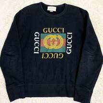 美品 グッチ【大人気デザイン】 GUCCI スウェット トレーナー トップス ビックロゴ インターロッキング シェリー メンズ ブラック サイズXS_画像1