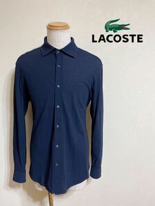 LACOSTE ラコステ 鹿の子 シャツ トップス 薄手 リアルワニ トップス サイズ5 長袖 ネイビー ファブリカ KH041C