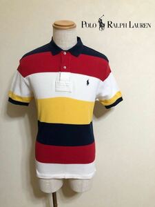 【美品】 Polo Ralph Lauren ポロ ラルフローレン コットン ボーダー ポロシャツ トップス サイズS 170/92A 半袖 紺赤白黄色 1260327