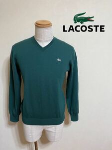 【良品】LACOSTE EXCLUSIVE EDITION ラコステ ウール ニットセーター トップス サイズ4 長袖 グリーン 薄手 ファブリカ AH003