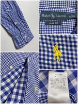 【良品】 Polo Ralph Lauren ポロ ラルフローレン ボタンダウン シャツ ギンガムチェック 裏地付き トップス サイズXS 長袖 165/88A 青白_画像5