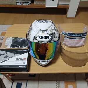 美品　 フルフェイスヘルメット SHOEI 　GT-Air2 conjure Mサイズ　57センチ　オレンジ系ミラーシールド付　セナ　SRL2付き