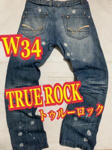 TRUE ROCKトゥルーロック　デニムパンツ　ジーンズ　デザインデニム　ペイント加工　ストレート　W34