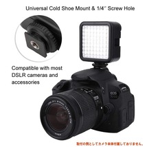 ビデオライト 小型 49 LED 撮影ライト 単3乾電池式 明るい白色光 光度調節 コールドシューマウント付き カメラライト_画像4