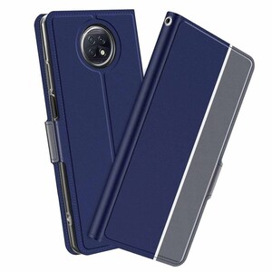 【送料無料】Xiaomi Redmi Note 9T スマホケース 手帳型ケース カバー ツートンカラー ストラップ付き ネイビーブルー＆グレー