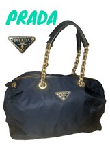 美品 PRADA プラダ キルティング ショルダー ゴールド チェーンバッグ_画像1