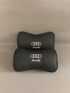 新品 Audi アウディ ネックパッド ヘッドレスト 首枕 車載 2個セット 本革レザー ブラック カーアクセサリ 刺繍