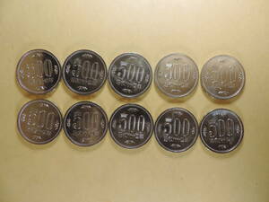 【夢オク】 旧500円硬貨　昭和64年　希少 未使用　（側面文字　正 逆 セット）　１０枚　ロール出し　コレクション放出