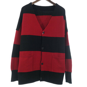 【特別価格】RESOUND CLOTHING PILE LOOSE CARDIGAN パイル ルーズ ボーダー カーディガン ブラック／レッド メンズ1~2