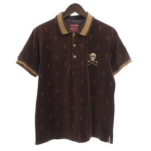 【特別価格】MARKLONA GOLF ゴルフ ベロア スカルスイング 刺繍 ポロシャツ Tシャツ ブラウン メンズL