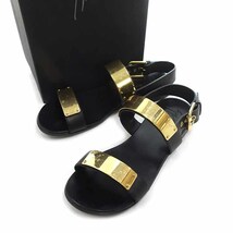 【特別価格】GIUSEPPE ZANOTTI SANDALO UOMO ゴールドプレート装飾レザーサンダル ブラック/ゴールド メンズ41_画像1