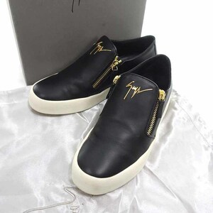 【PRICE DOWN】GIUSEPPE ZANOTTI ダブルジップ レザースリッポン スニーカー ブラック メンズ42