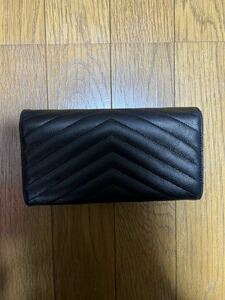 1円　Saint Laurent イヴサンローラン 長財布 Vステッチ キャビアスキン ブラック 黒 レザー 革 YS