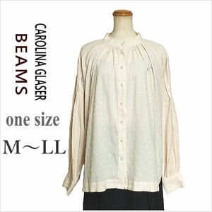 [CAROLINA GLASER] ivory dot stand-up collar blouse .. tops long sleeve Caro lina gray sa- Beams M~LL rank * postage included 