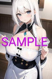 オリジナル 同人 ポスター アニメ イラスト 美少女　セクシー a4サイズ　アートポスター　ai ムチムチ　　　　巨乳 白髪　ロング　ふわふわ