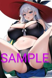 オリジナル 同人 ポスター アニメ イラスト 美少女　セクシー a4サイズ　アートポスター　ai ムチムチ　コスプレ 巨乳 銀髪　魔法使い 魔女