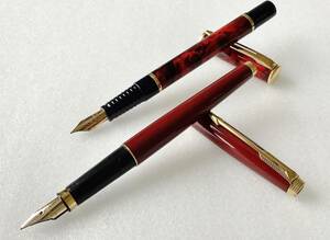 1円～ 2本セット パーカー 万年筆 14k PARKER75 朱色 ウォーターマン万年筆 レッドマーブル waterman fountainpen