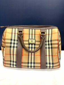 80 AS060112-01 Burberry バーバリー ハンドバッグ トート ミニ ボストン ノバチェック シャドーホース PVCレザー 茶 ブラウン 単品取引