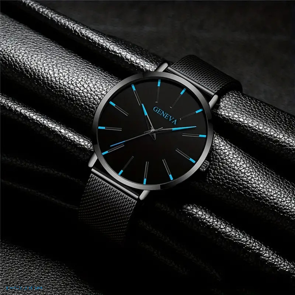 腕時計 メンズ フォーマル 就活アイテム ビジネスシーン カジュアル クール アナログ 超薄型 ステンレス 鋼メッシュベルト ブラックブルー