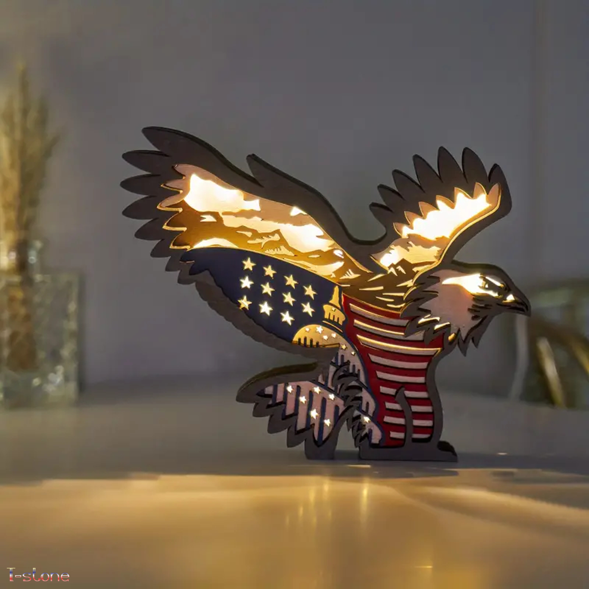 Neon sign Wooden LED sign Eagle American miscellaneous goods Handmade Stylish Interior Excellent presence Room decoration Gift Atmosphere creation, handmade works, interior, miscellaneous goods, ornament, object