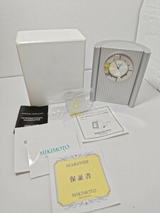 100円スタート【美品/箱付】MIKIMOTO ミキモト 置時計　シルバー　保証書　オブジェ