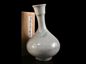 【雲】某名家買取品 韓国 李朝 白磁染付花瓶 壷 共箱 古美術品(李朝初期中国朝鮮美術)CA7425 DTsndaoij