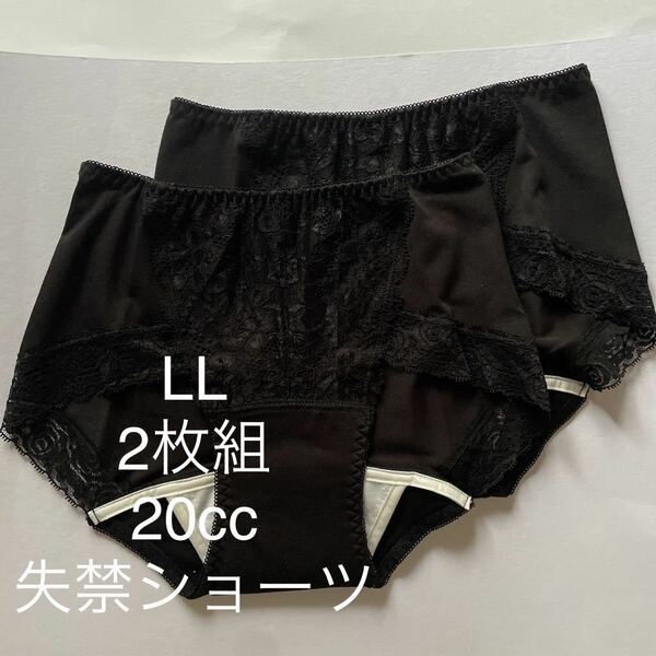 2枚組 LL 尿漏れパンツ 20cc 失禁ショーツ 軽失禁 黒 ブラック テイジン レース 安心ショーツ 女性用 失禁パンツ レディース 婦人