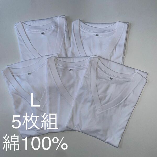 5枚組 L Vネック綿100% 白 ホワイトTシャツ V首 半袖 Tシャツ アンダーシャツ 男性 紳士 下着 メンズ インナー シャツ 半袖シャツ