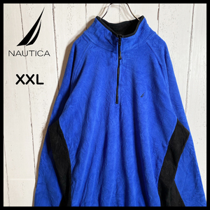 【USED】ノーティカ NAUTICA ハーフジップ フリース スウェット プルオーバー 00s USA 古着 XXL ブルー ☆送料無料☆